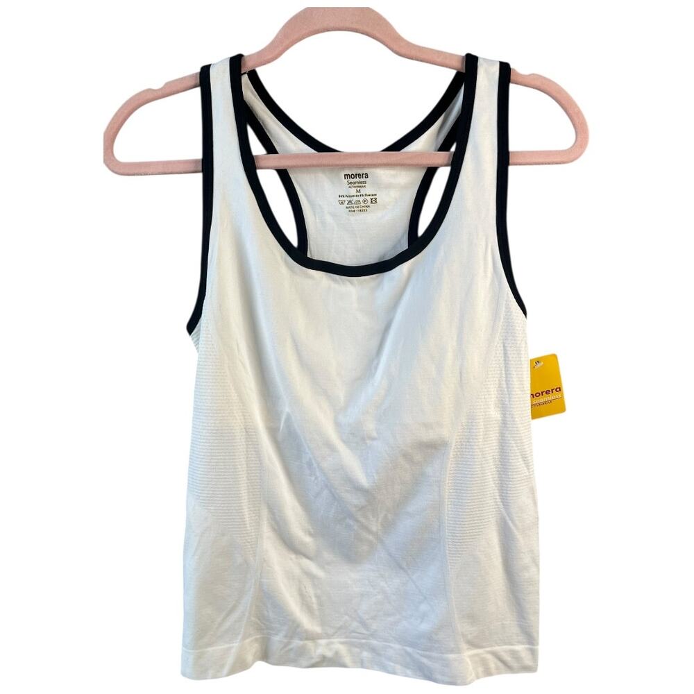 Morera Seamless Activewear white black racerback tank top built in bra Med